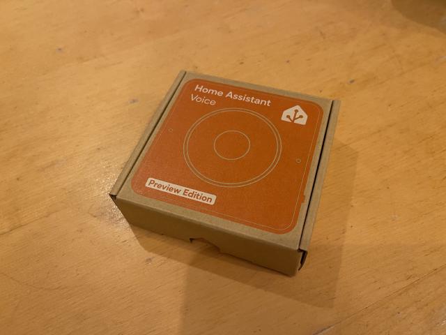 A brown box with orange accents and the title “Home Assistant Voice Preview”